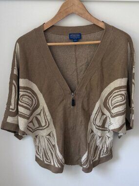 Pendleton Vintage First Nations Art Spirit Wrap Zip-Up Cardigan - Brown/Cream